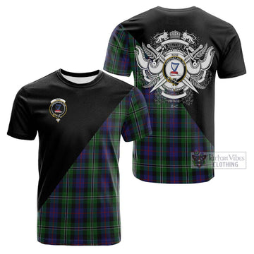 Rose Hunting Tartan Cotton T-shirt with Family Crest and Military Logo Style