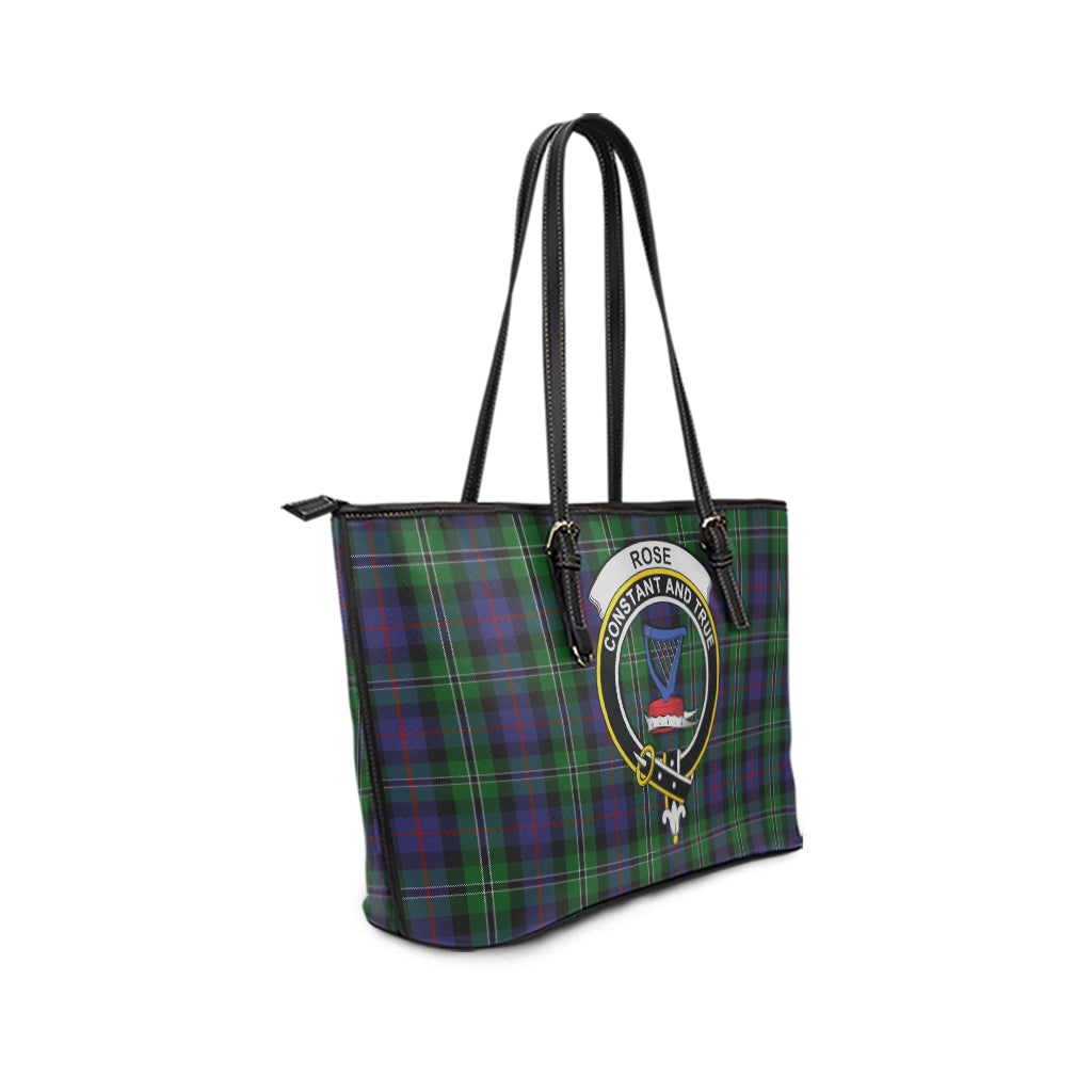 Rose Hunting Tartan Leather Tote Bag with Family Crest - Tartan Vibes Clothing