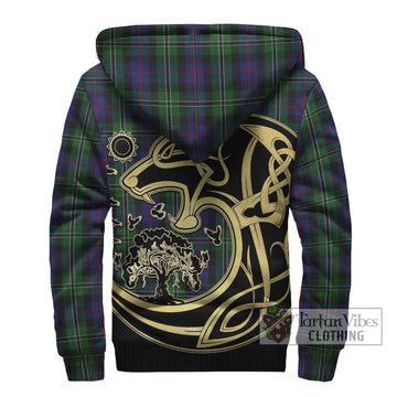 Rose Hunting Tartan Sherpa Hoodie with Family Crest Celtic Wolf Style