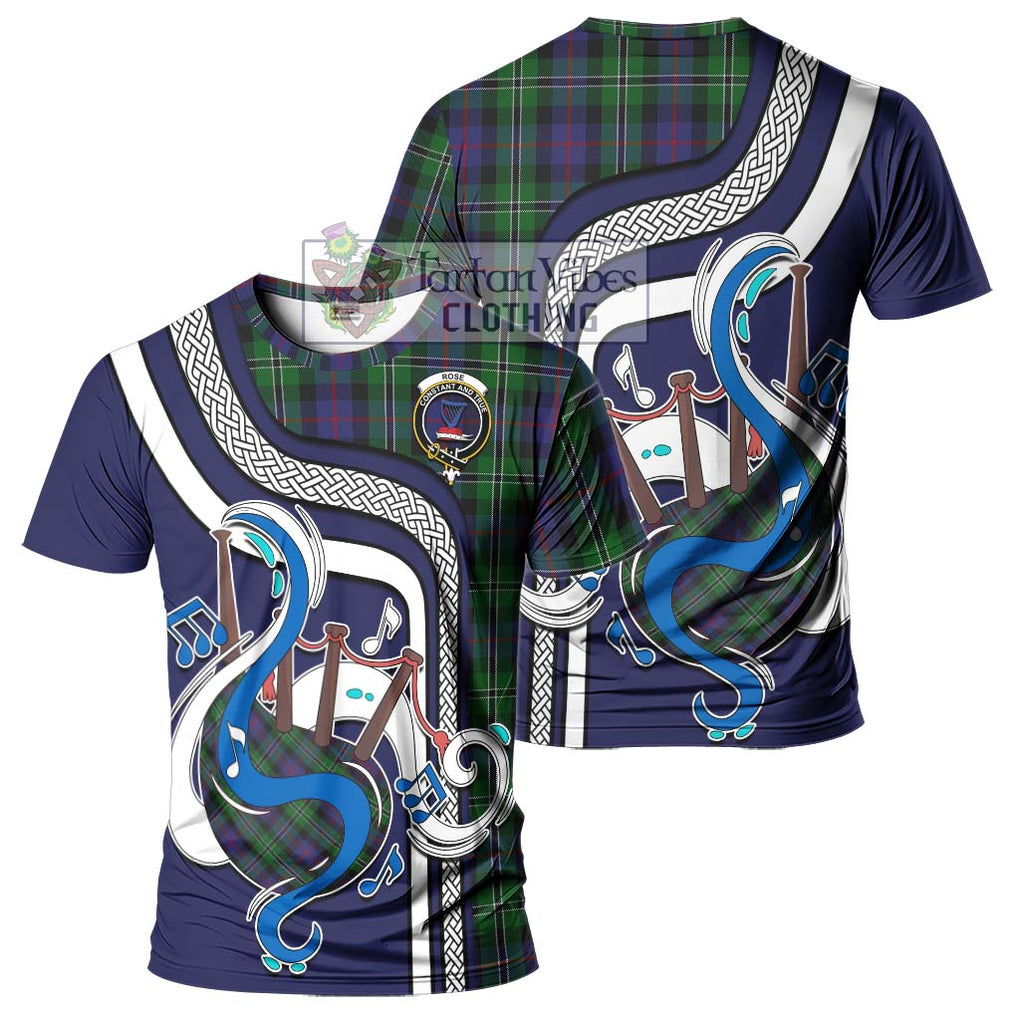 Rose Hunting Tartan T-Shirt with Epic Bagpipe Style - Tartanvibesclothing Shop