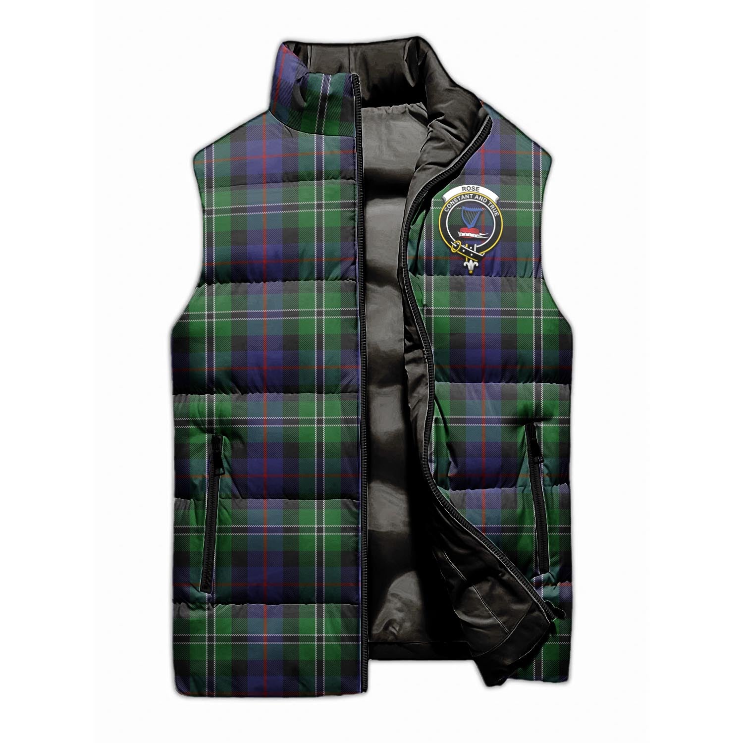 Rose Hunting Tartan Sleeveless Puffer Jacket with Family Crest - Tartanvibesclothing