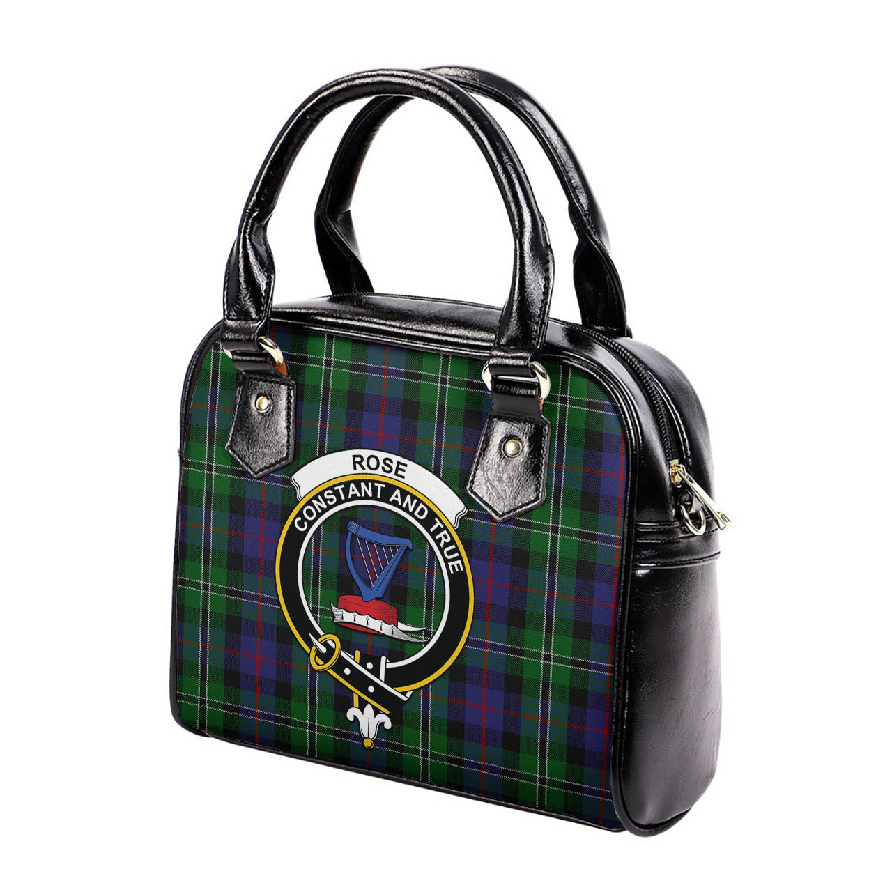 Rose Hunting Tartan Shoulder Handbags with Family Crest - Tartanvibesclothing