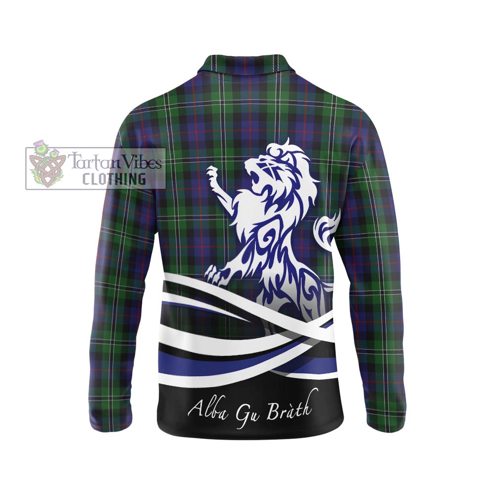 Rose Hunting Tartan Long Sleeve Polo Shirt with Alba Gu Brath Regal Lion Emblem - Tartanvibesclothing Shop