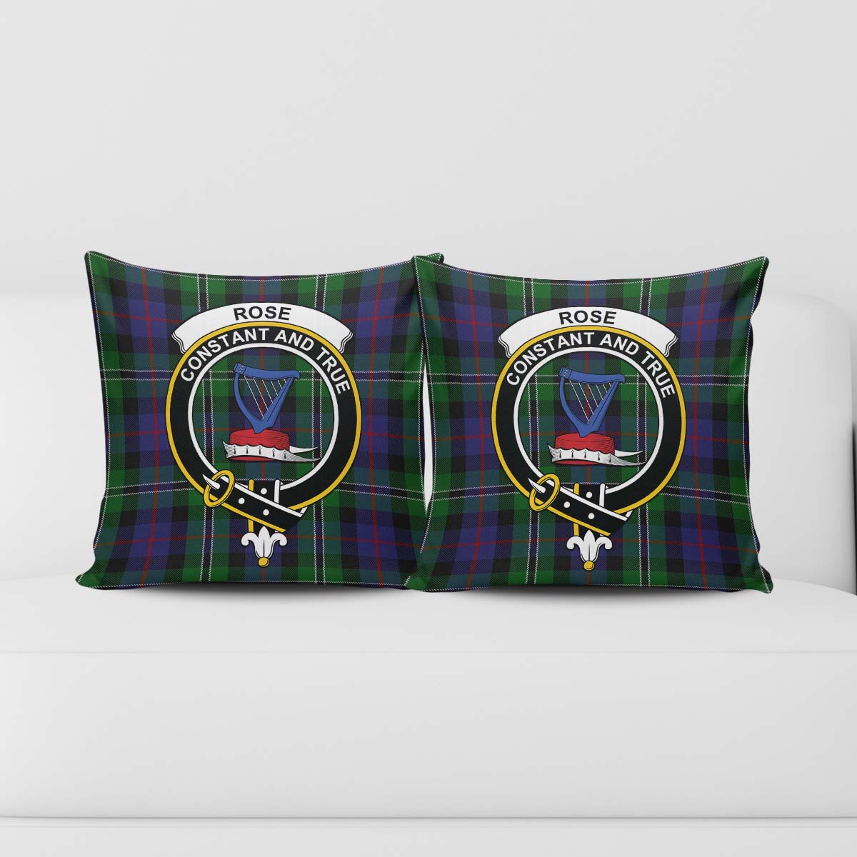 Rose Hunting Tartan Pillow Cover with Family Crest - Tartanvibesclothing