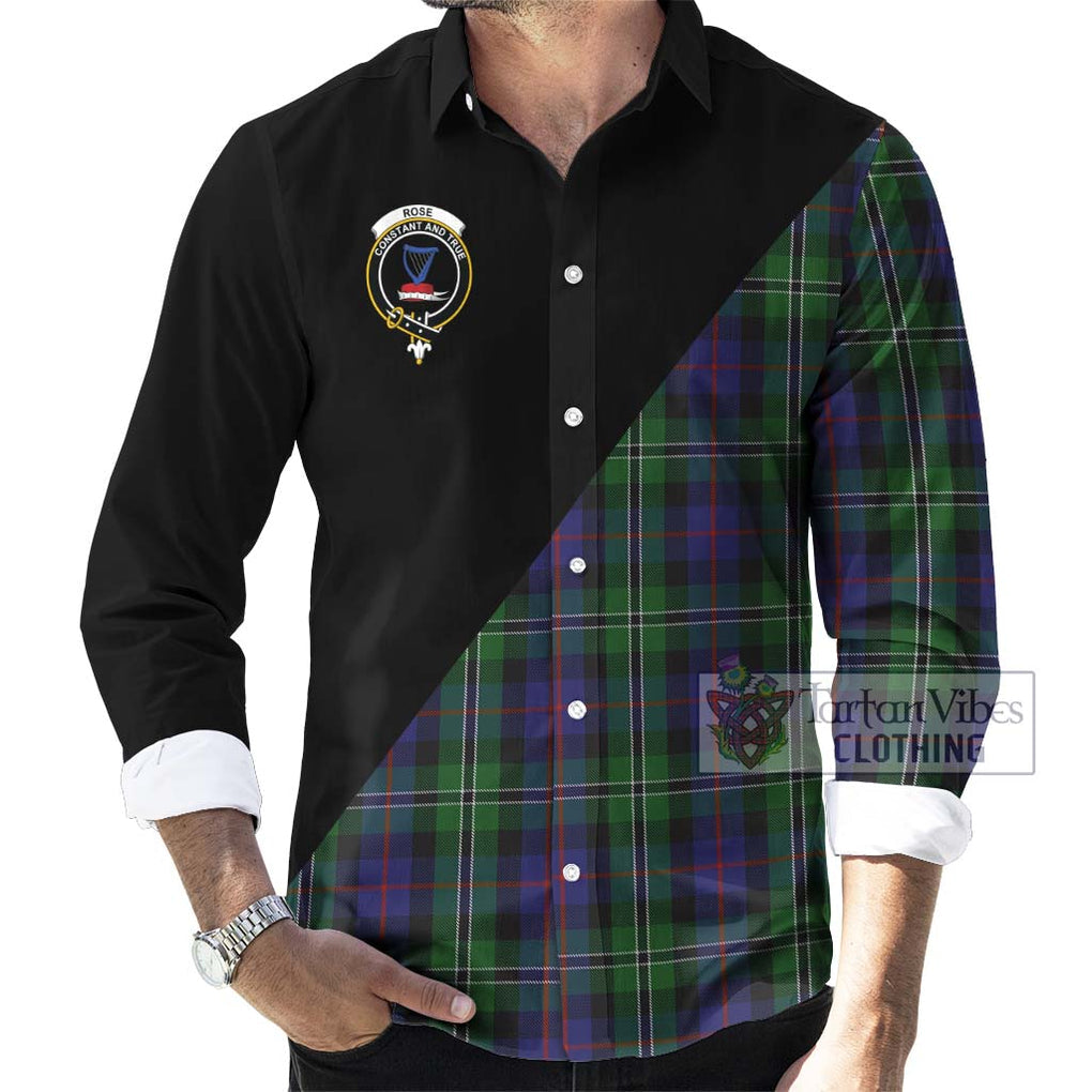 Rose Hunting Tartan Long Sleeve Button Shirt with Family Crest and Military Logo Style - Tartanvibesclothing Shop