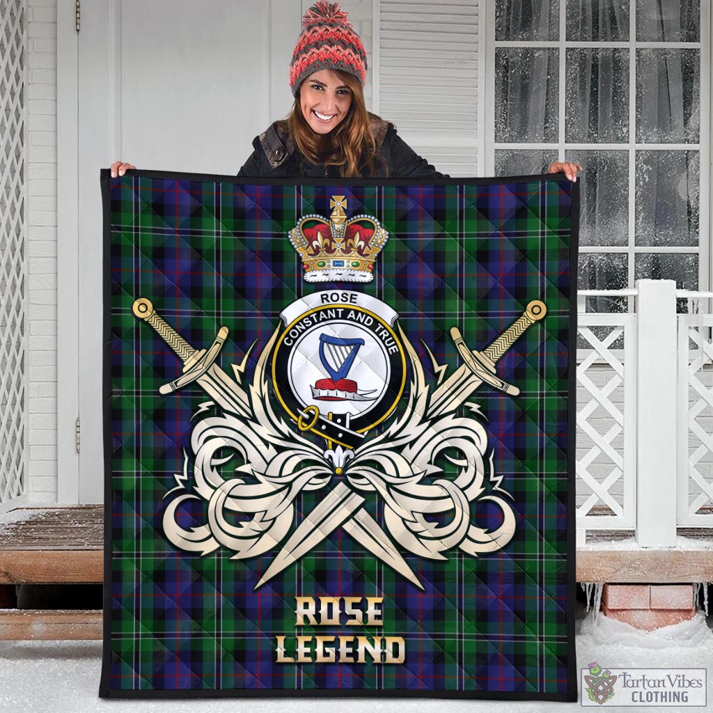 Tartan Vibes Clothing Rose Hunting Tartan Quilt with Clan Crest and the Golden Sword of Courageous Legacy