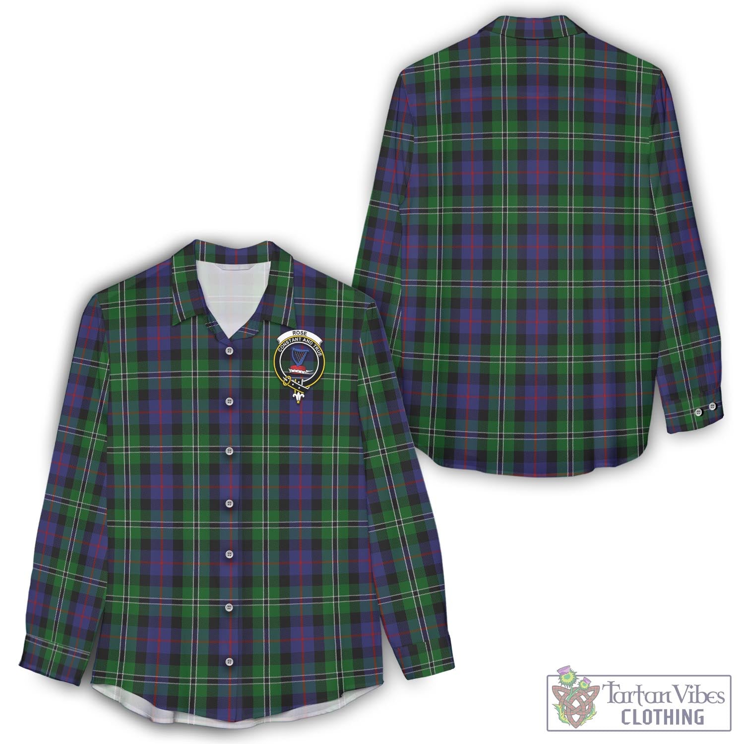 Tartan Vibes Clothing Rose Hunting Tartan Womens Casual Shirt with Family Crest