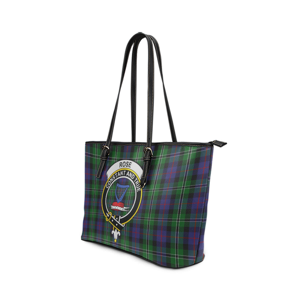 Rose Hunting Tartan Leather Tote Bag with Family Crest - Tartan Vibes Clothing