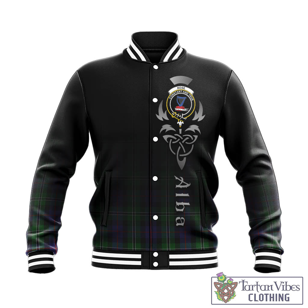 Tartan Vibes Clothing Rose Hunting Tartan Baseball Jacket Featuring Alba Gu Brath Family Crest Celtic Inspired