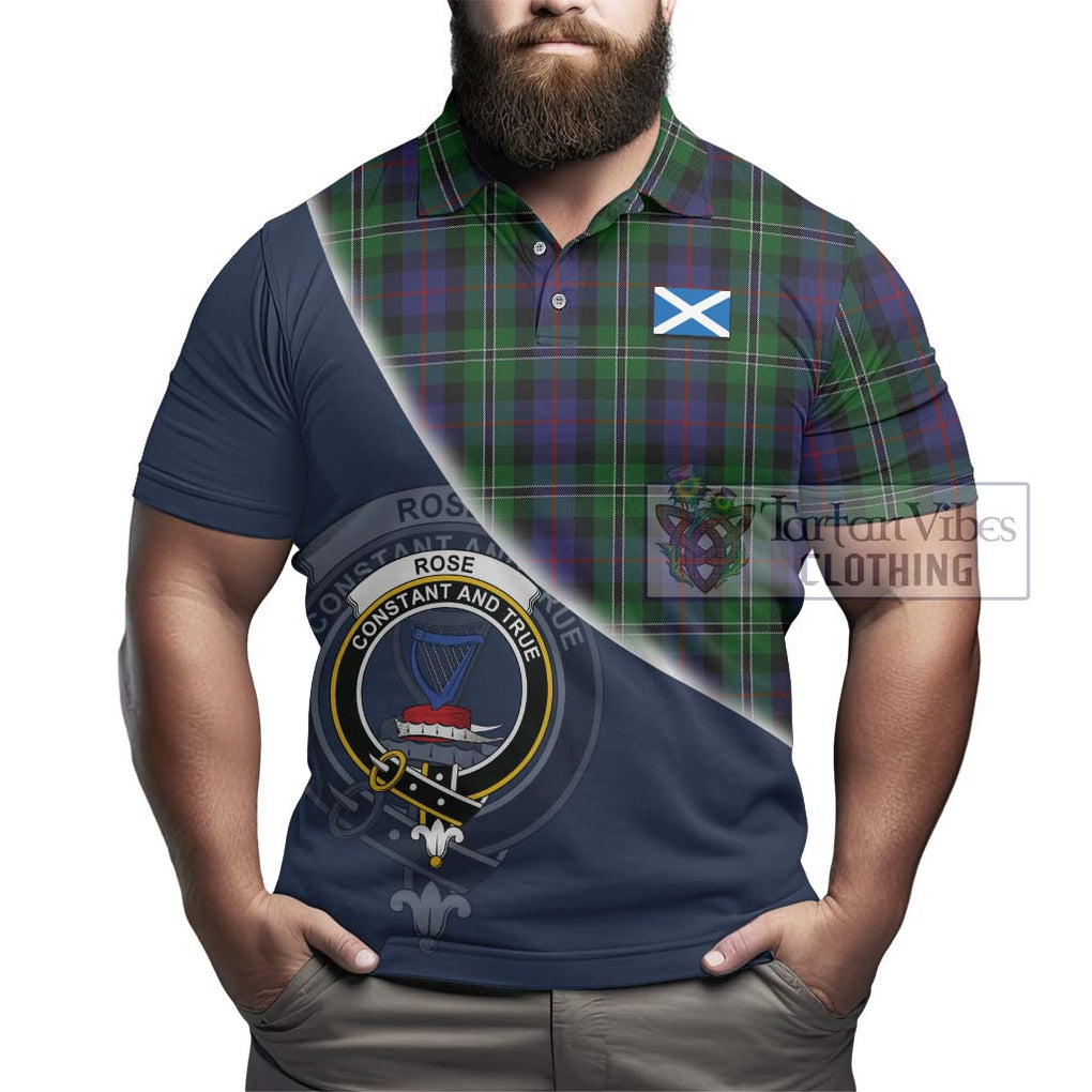 Rose Hunting Tartan Polo Shirt with Personalised National Flag and Family Crest Half Style - Tartanvibesclothing Shop