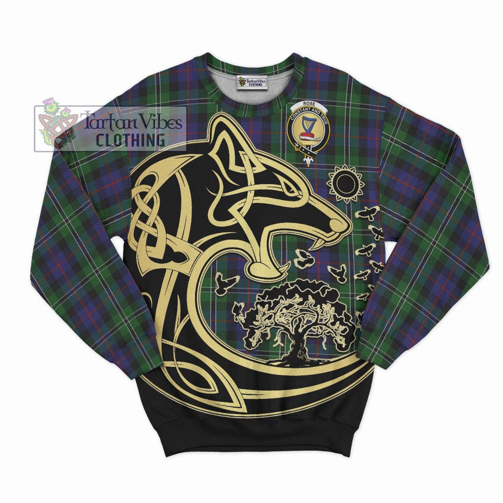 Rose Hunting Tartan Sweatshirt with Family Crest Celtic Wolf Style - Tartan Vibes Clothing