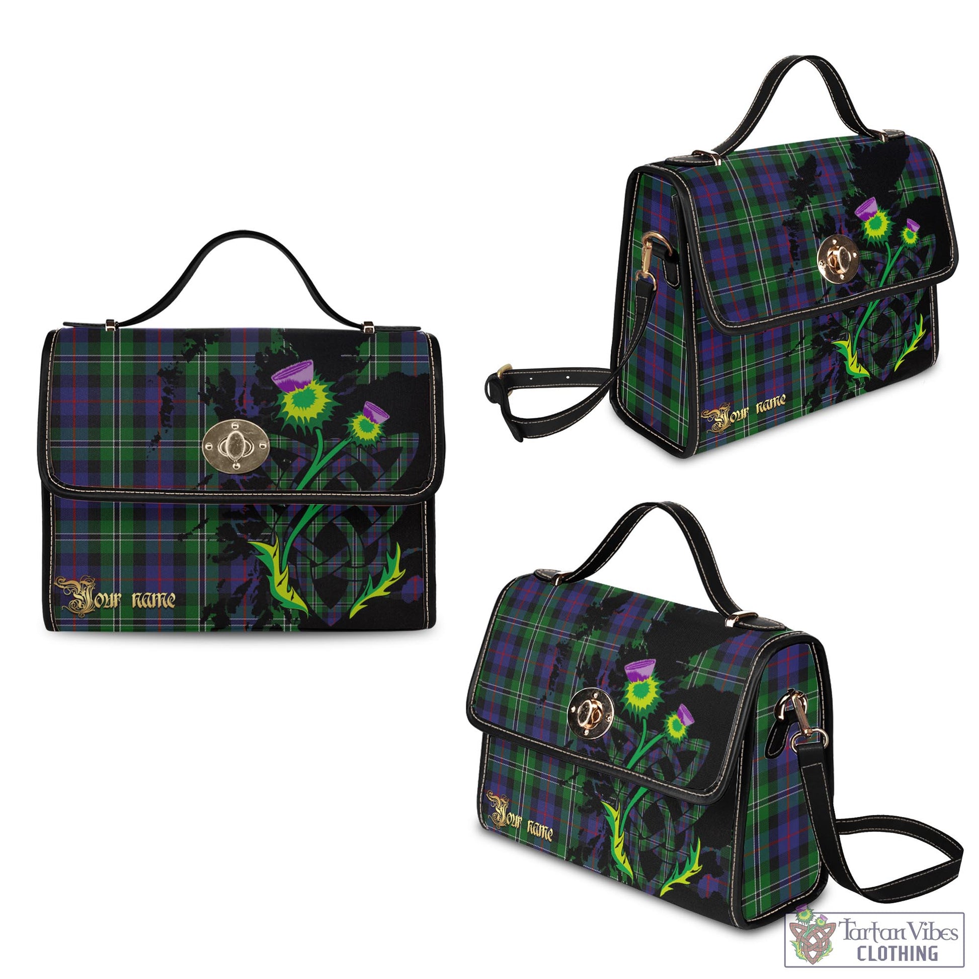 Tartan Vibes Clothing Rose Hunting Tartan Waterproof Canvas Bag with Scotland Map and Thistle Celtic Accents