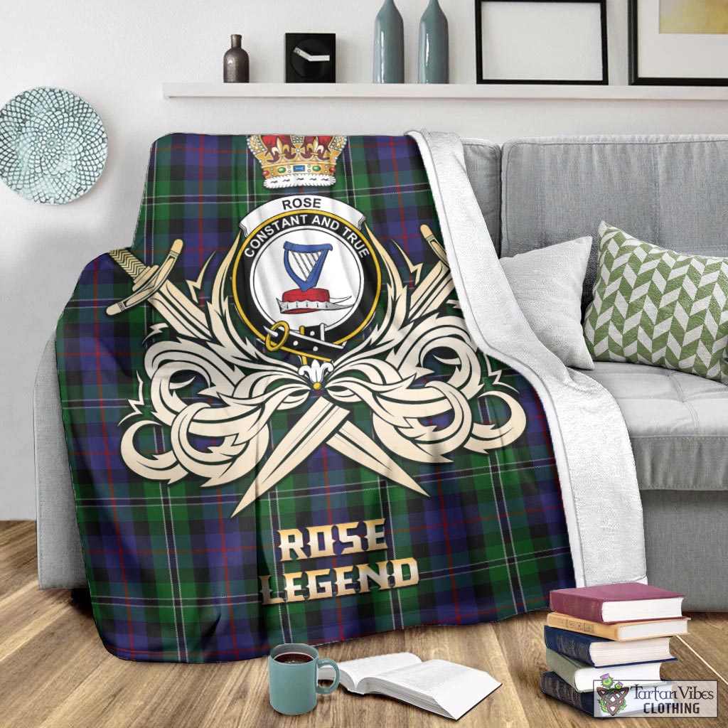 Tartan Vibes Clothing Rose Hunting Tartan Blanket with Clan Crest and the Golden Sword of Courageous Legacy