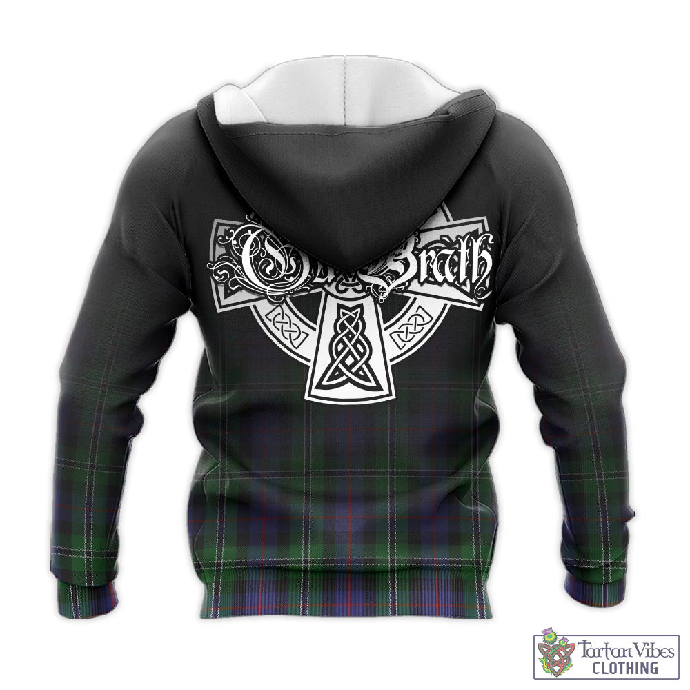 Tartan Vibes Clothing Rose Hunting Tartan Knitted Hoodie Featuring Alba Gu Brath Family Crest Celtic Inspired