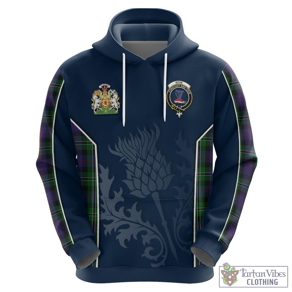 Tartan Vibes Clothing Rose Hunting Tartan Hoodie with Family Crest and Scottish Thistle Vibes Sport Style