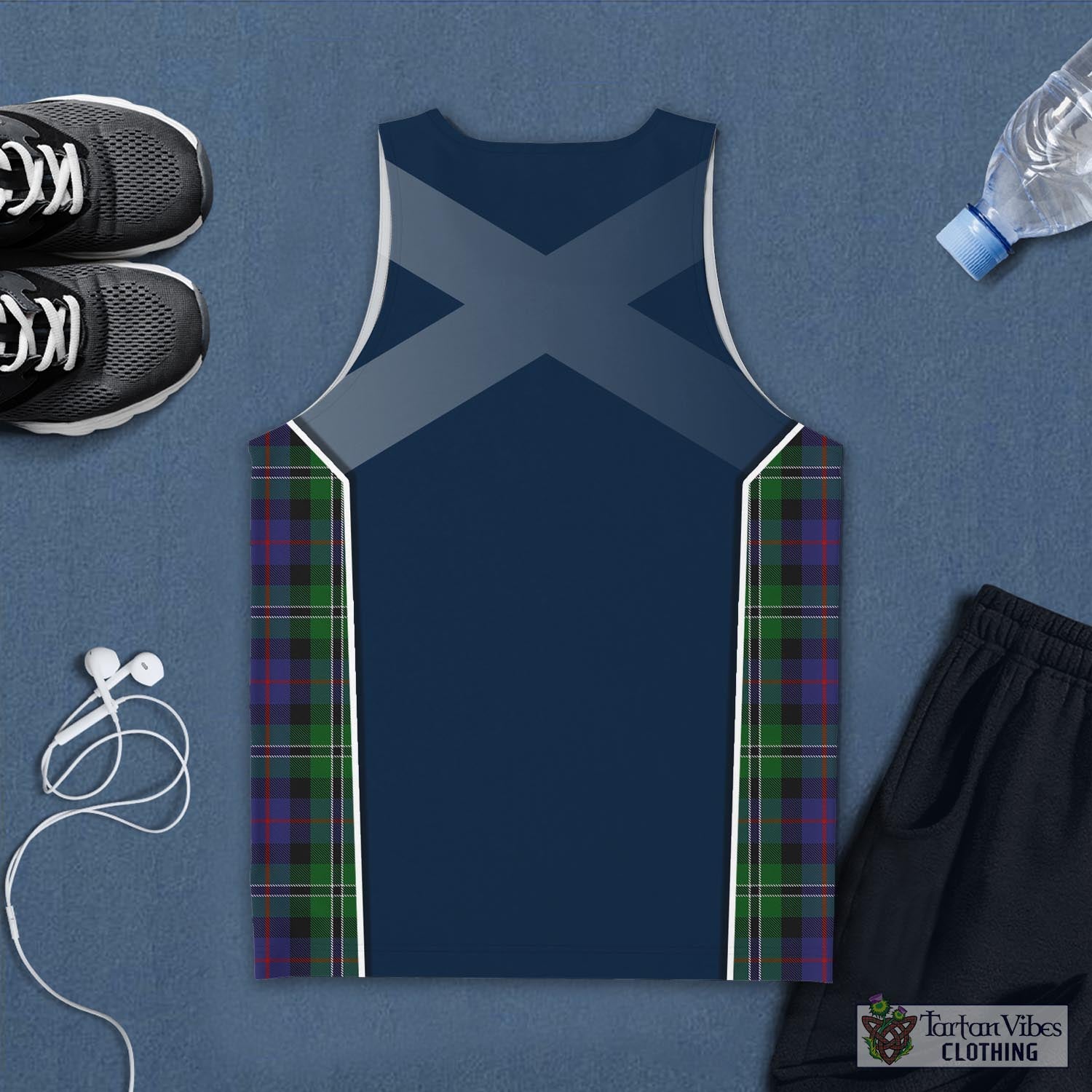 Tartan Vibes Clothing Rose Hunting Tartan Men's Tanks Top with Family Crest and Scottish Thistle Vibes Sport Style