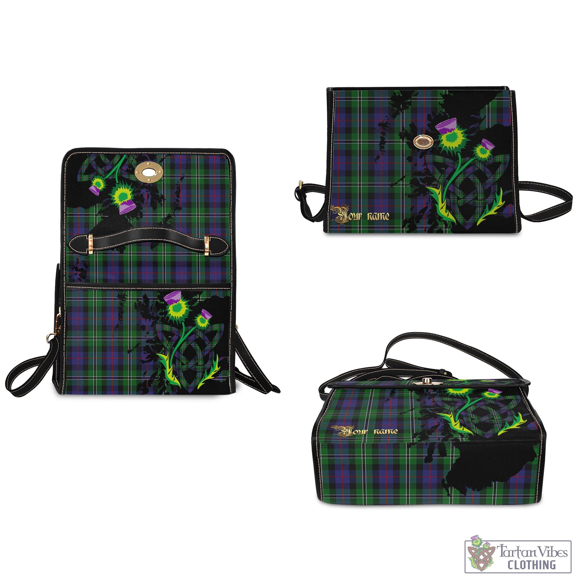 Tartan Vibes Clothing Rose Hunting Tartan Waterproof Canvas Bag with Scotland Map and Thistle Celtic Accents