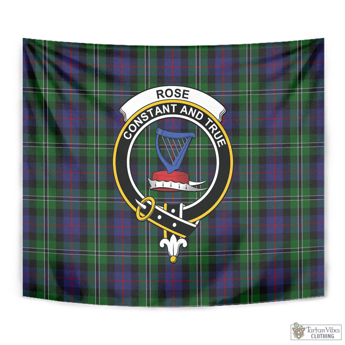 Tartan Vibes Clothing Rose Hunting Tartan Tapestry Wall Hanging and Home Decor for Room with Family Crest