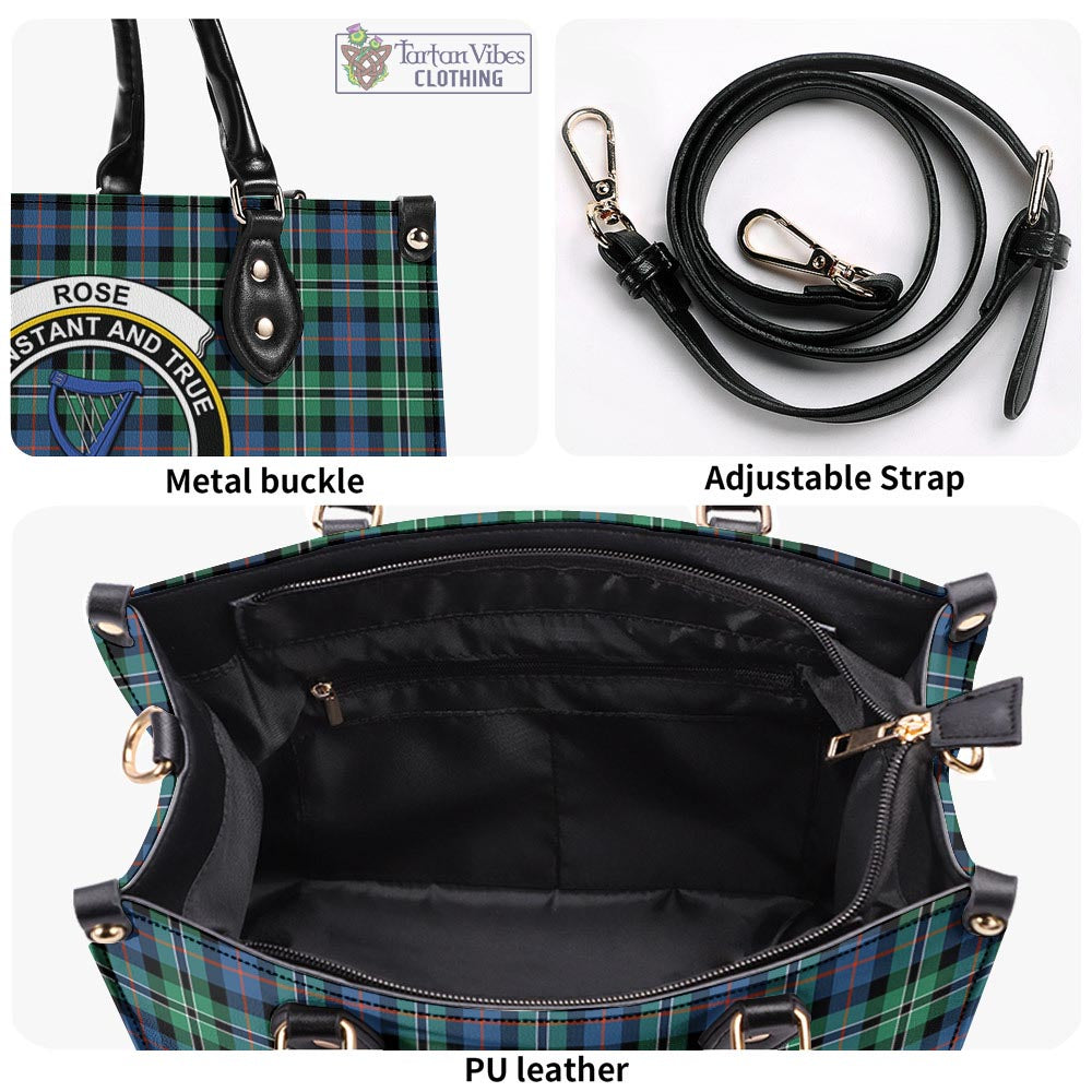 Tartan Vibes Clothing Rose Hunting Ancient Tartan Luxury Leather Handbags with Family Crest