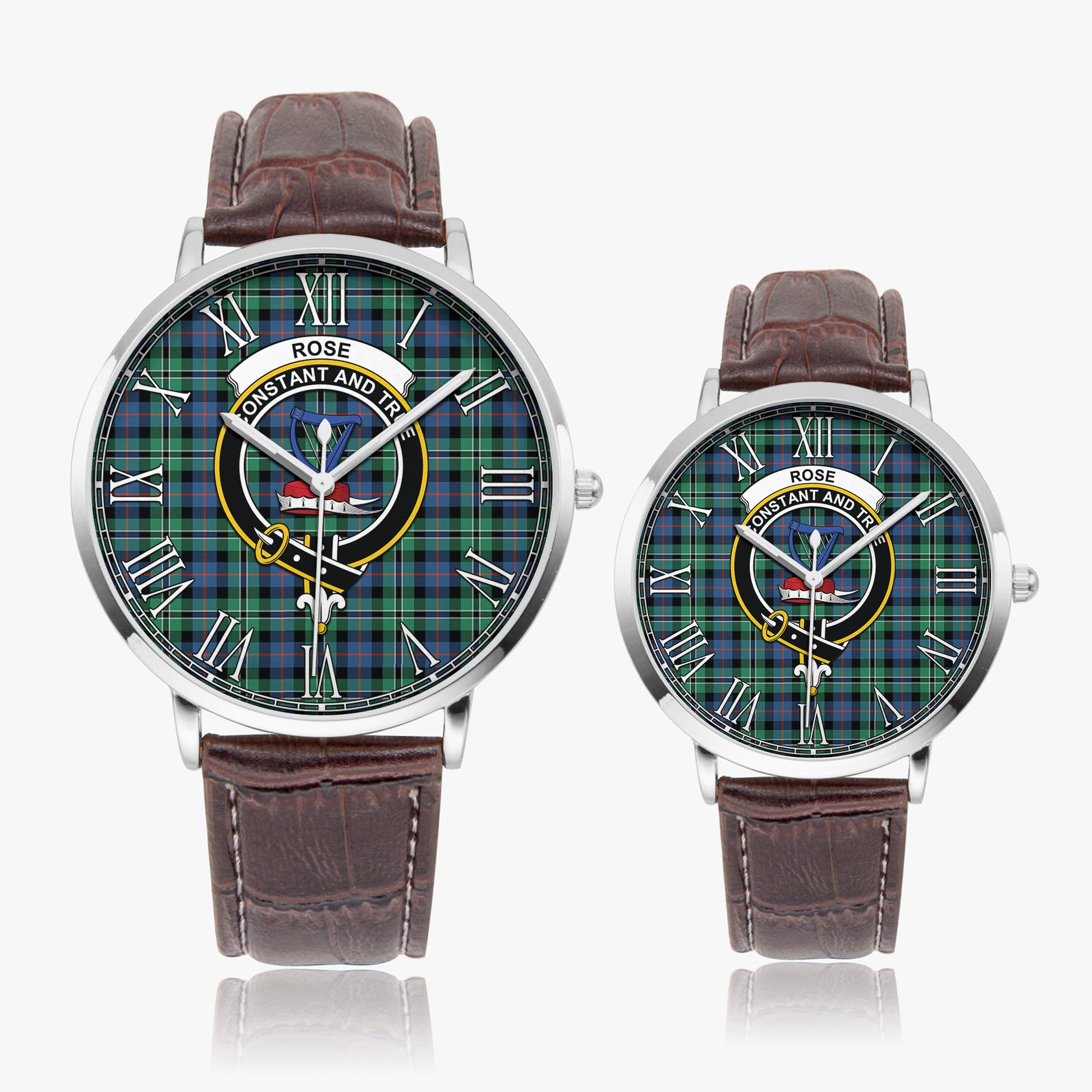 Rose Hunting Ancient Tartan Family Crest Leather Strap Quartz Watch - Tartanvibesclothing