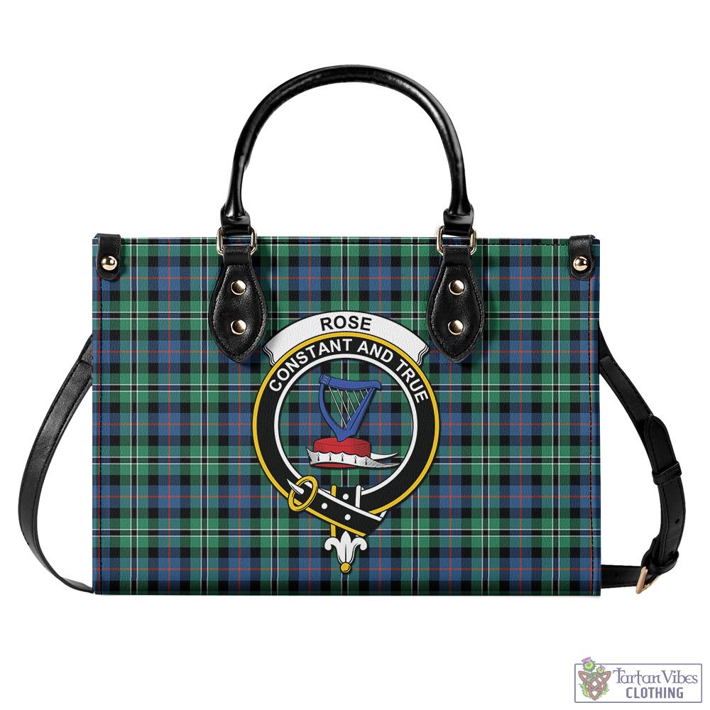 Tartan Vibes Clothing Rose Hunting Ancient Tartan Luxury Leather Handbags with Family Crest