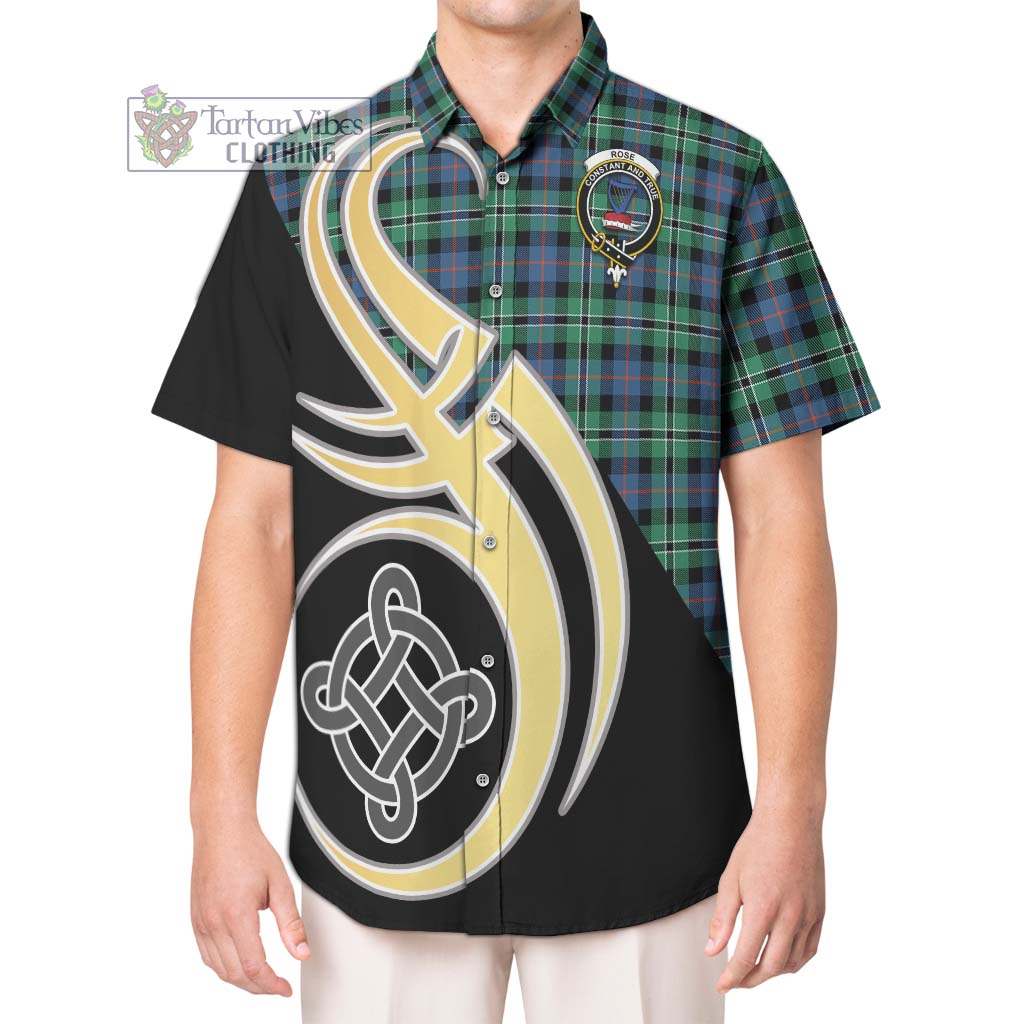 Rose Hunting Ancient Tartan Short Sleeve Button Shirt with Family Crest and Celtic Symbol Style Kid - Tartan Vibes Clothing