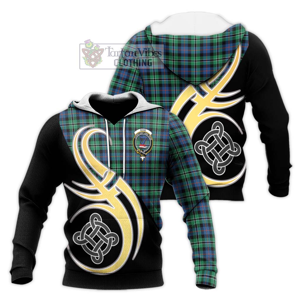 Tartan Vibes Clothing Rose Hunting Ancient Tartan Knitted Hoodie with Family Crest and Celtic Symbol Style