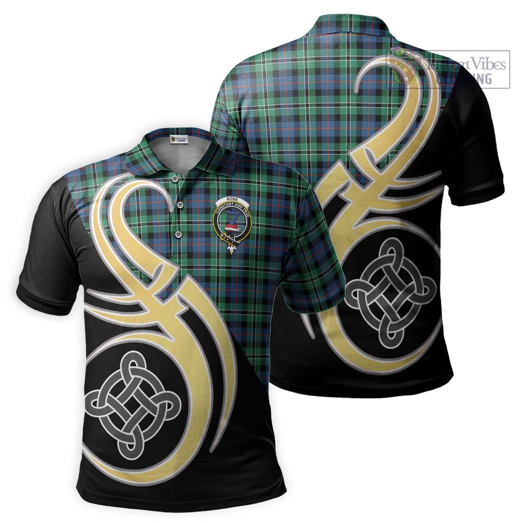 Tartan Vibes Clothing Rose Hunting Ancient Tartan Polo Shirt with Family Crest and Celtic Symbol Style