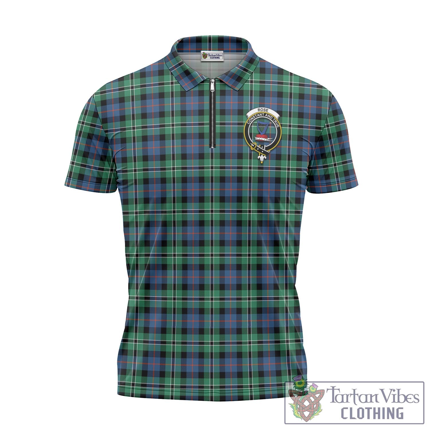 Tartan Vibes Clothing Rose Hunting Ancient Tartan Zipper Polo Shirt with Family Crest