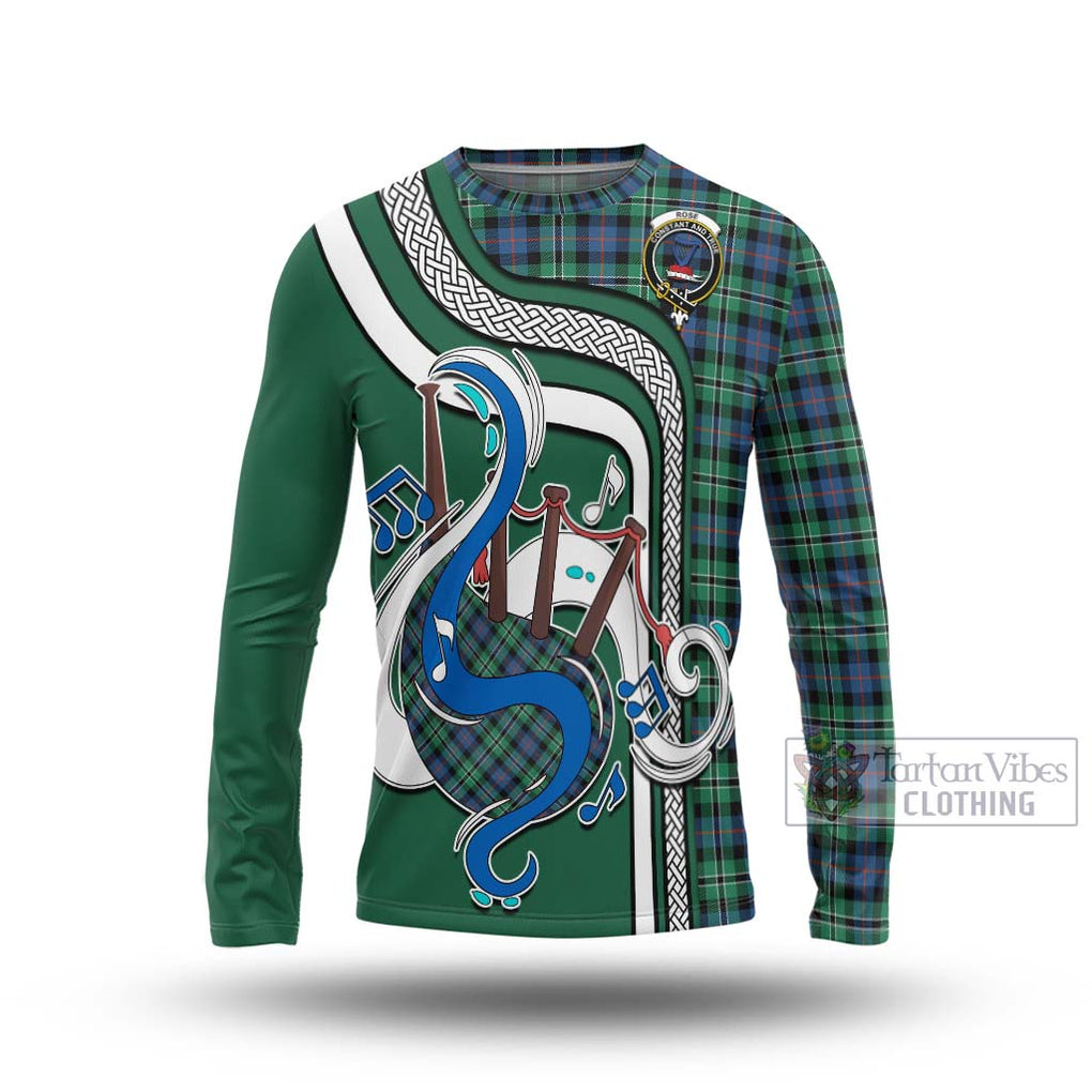 Tartan Vibes Clothing Rose Hunting Ancient Tartan Long Sleeve T-Shirt with Epic Bagpipe Style