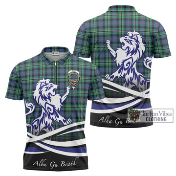 Rose Hunting Ancient Tartan Zipper Polo Shirt with Alba Gu Brath Regal Lion Emblem