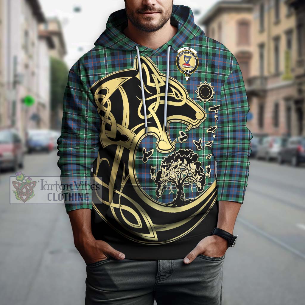 Tartan Vibes Clothing Rose Hunting Ancient Tartan Hoodie with Family Crest Celtic Wolf Style