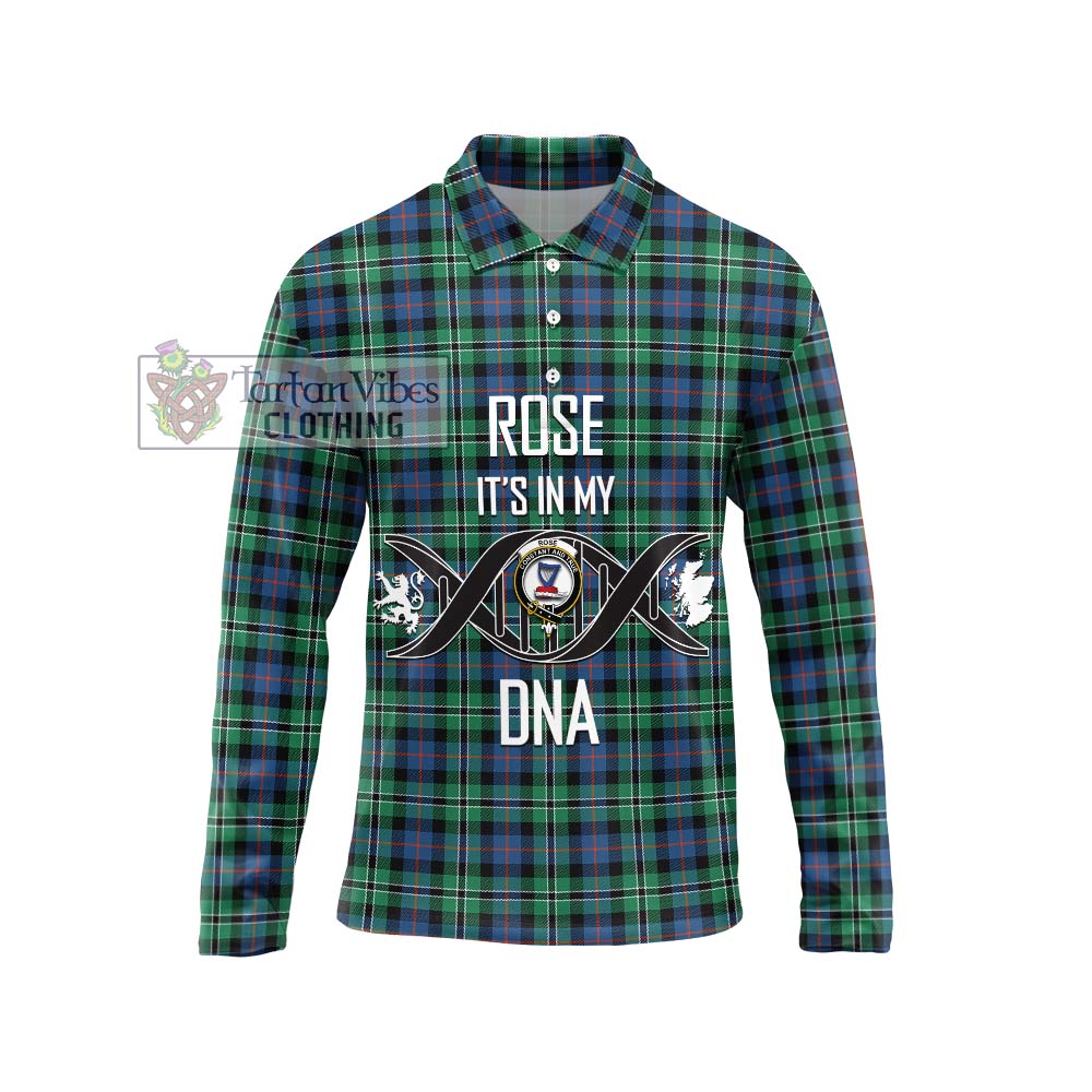 Rose Hunting Ancient Tartan Long Sleeve Polo Shirt with Family Crest DNA In Me Style Unisex - Tartanvibesclothing Shop