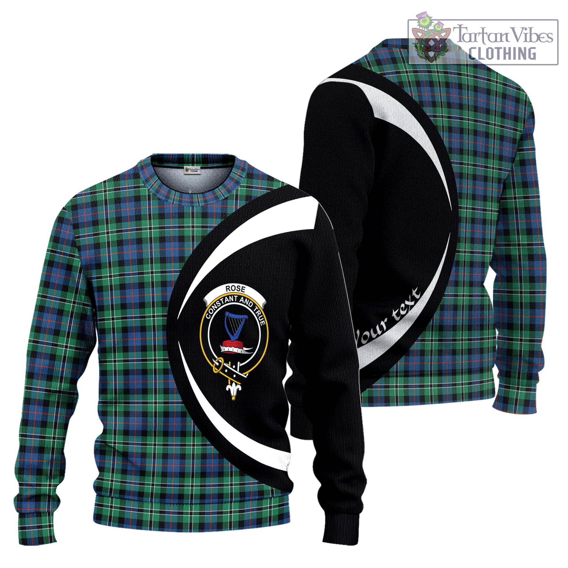 Rose Hunting Ancient Tartan Knitted Sweater with Family Crest Circle Style Unisex - Tartan Vibes Clothing