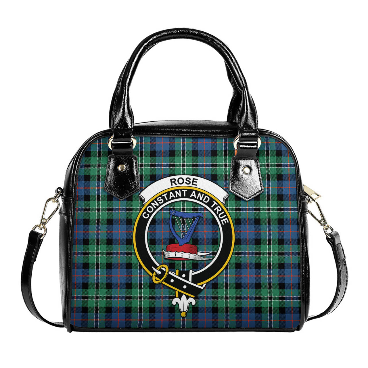 Rose Hunting Ancient Tartan Shoulder Handbags with Family Crest One Size 6*25*22 cm - Tartanvibesclothing