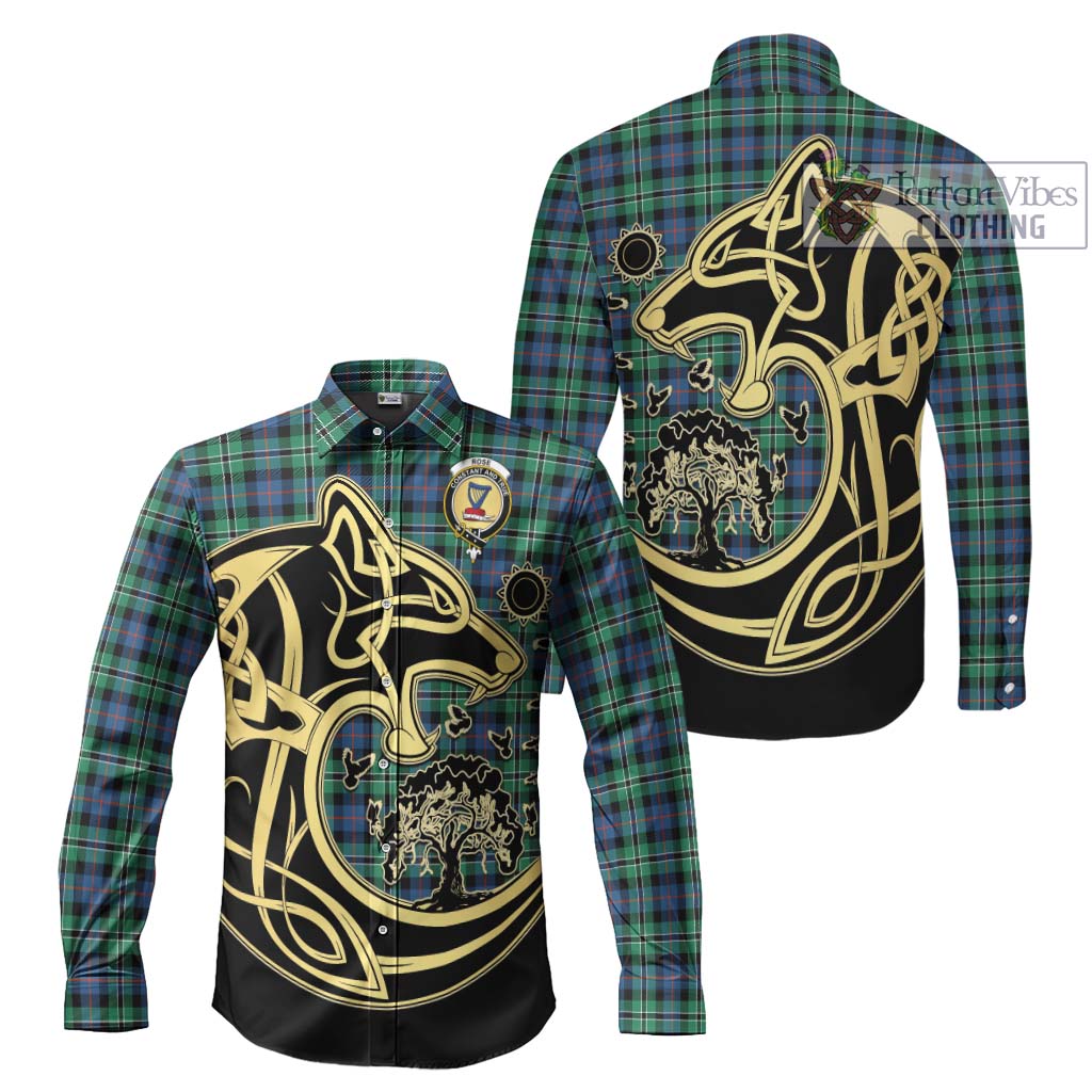 Tartan Vibes Clothing Rose Hunting Ancient Tartan Long Sleeve Button Shirt with Family Crest Celtic Wolf Style