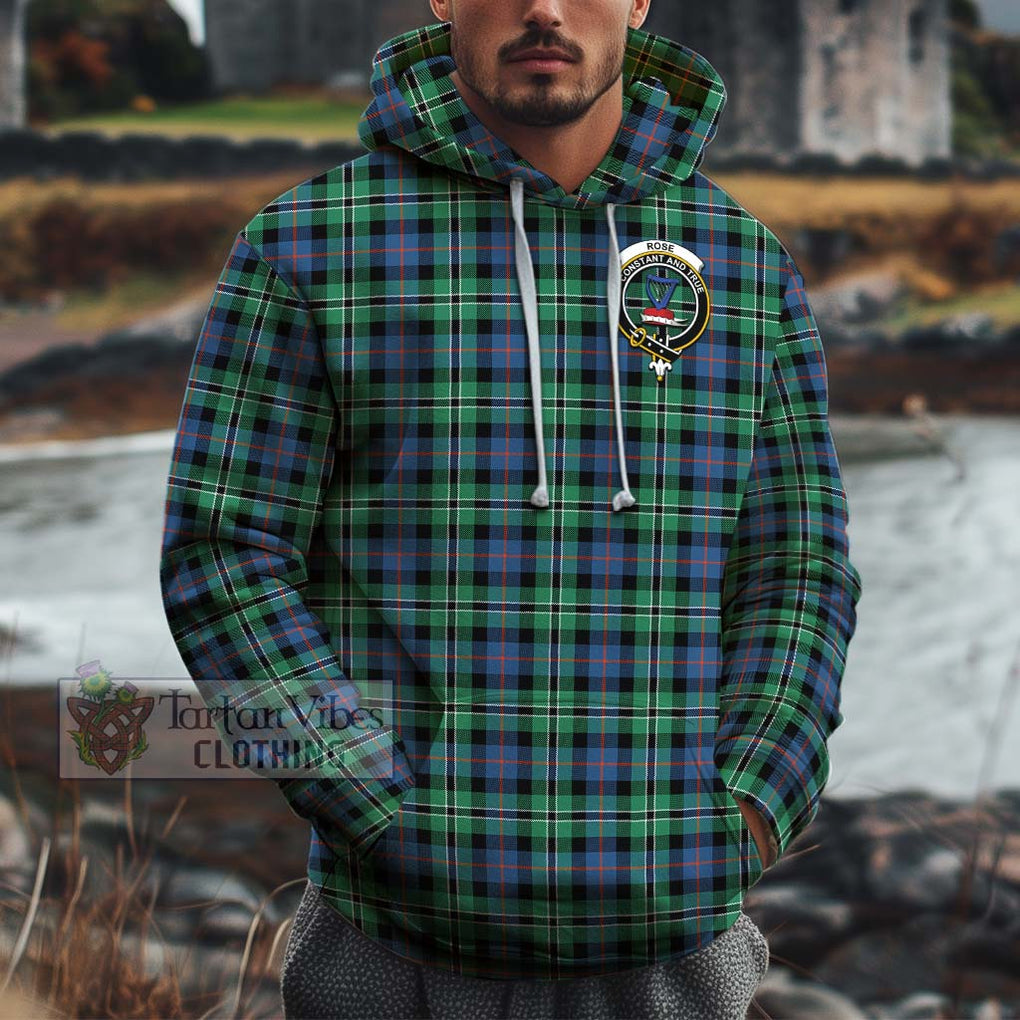 Rose Hunting Ancient Tartan Cotton Hoodie with Family Crest Pullover Hoodie XS - Tartan Vibes Clothing