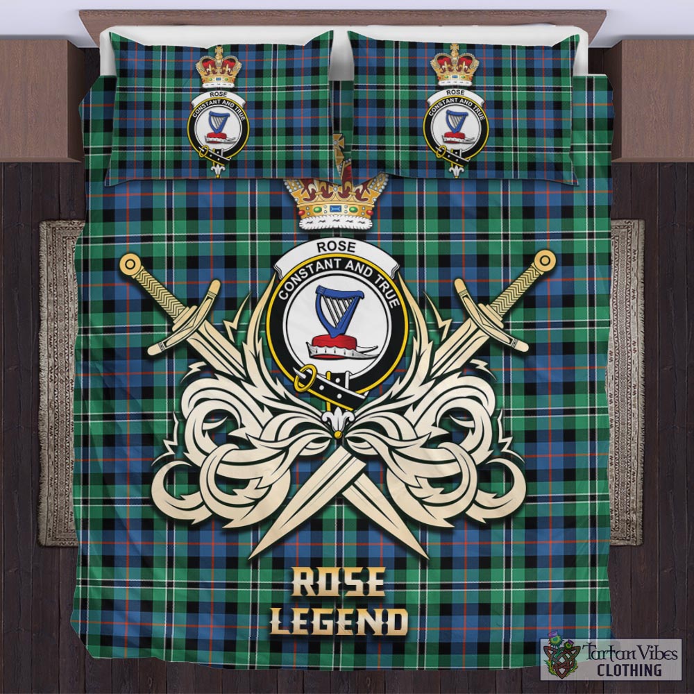 Tartan Vibes Clothing Rose Hunting Ancient Tartan Bedding Set with Clan Crest and the Golden Sword of Courageous Legacy