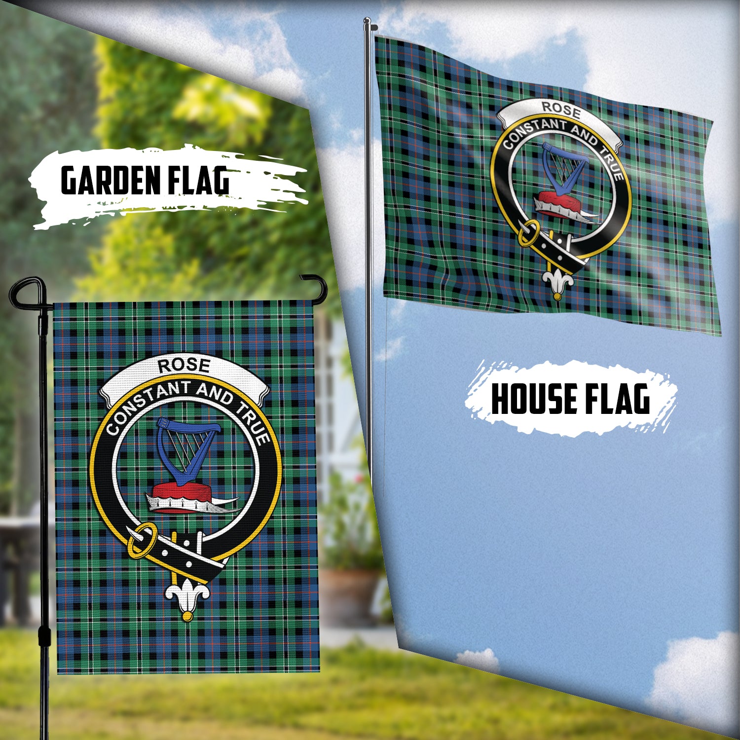 Rose Hunting Ancient Tartan Flag with Family Crest Garden Flag (Vertical) - Tartan Vibes Clothing