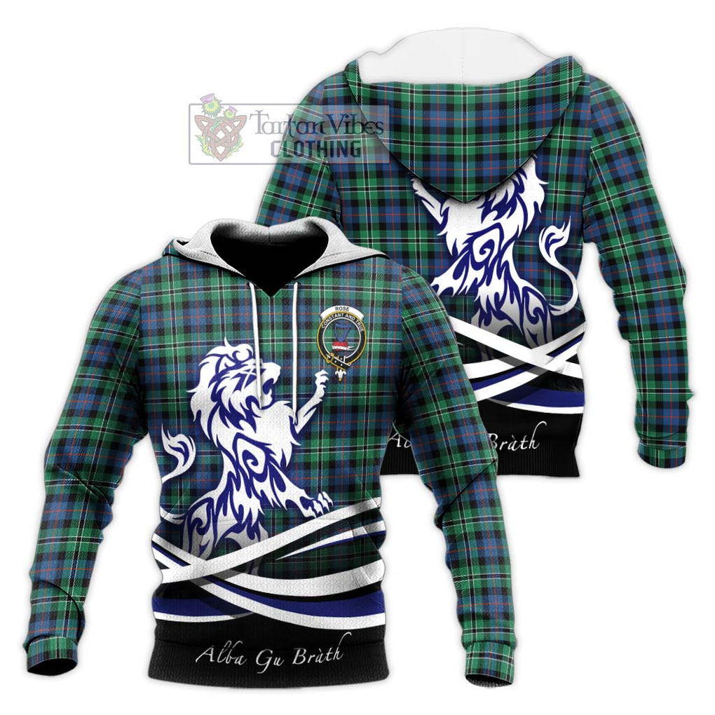 Rose Hunting Ancient Tartan Knitted Hoodie with Alba Gu Brath Regal Lion Emblem Unisex Knitted Pullover Hoodie - Tartanvibesclothing Shop