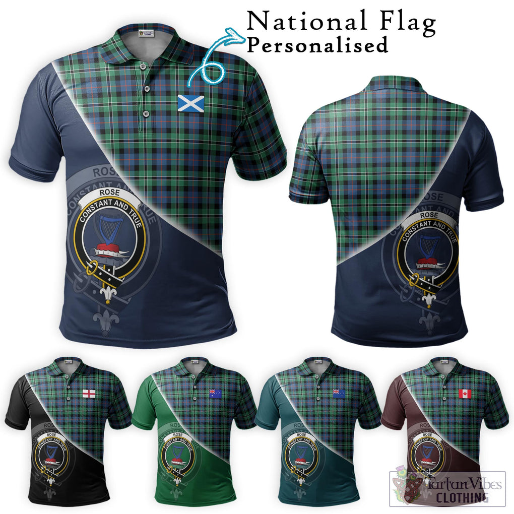 Rose Hunting Ancient Tartan Polo Shirt with Personalised National Flag and Family Crest Half Style Maroon - Tartanvibesclothing Shop