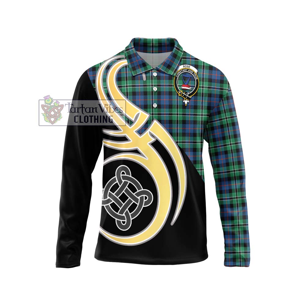 Tartan Vibes Clothing Rose Hunting Ancient Tartan Long Sleeve Polo Shirt with Family Crest and Celtic Symbol Style