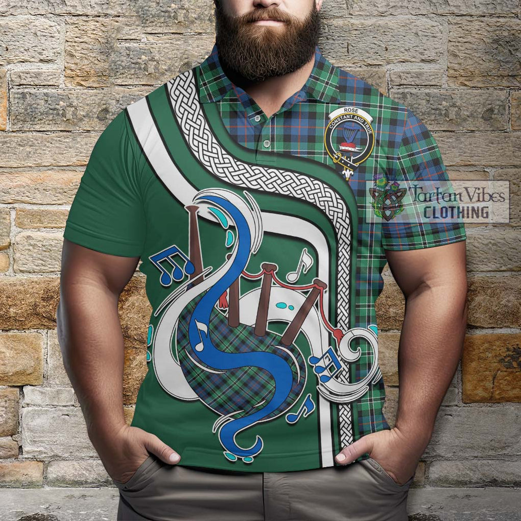 Tartan Vibes Clothing Rose Hunting Ancient Tartan Polo Shirt with Epic Bagpipe Style