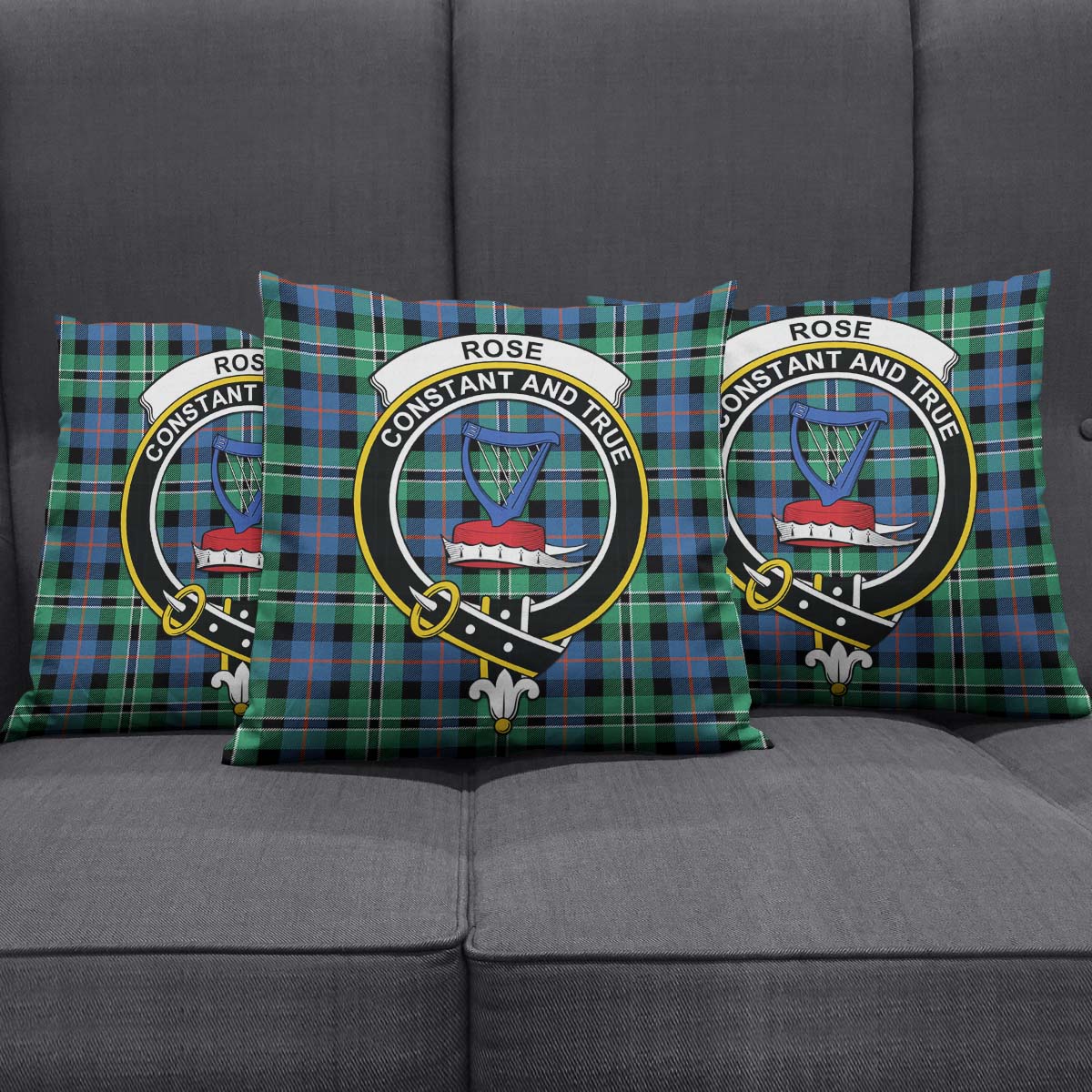 Rose Hunting Ancient Tartan Pillow Cover with Family Crest Square Pillow Cover - Tartanvibesclothing