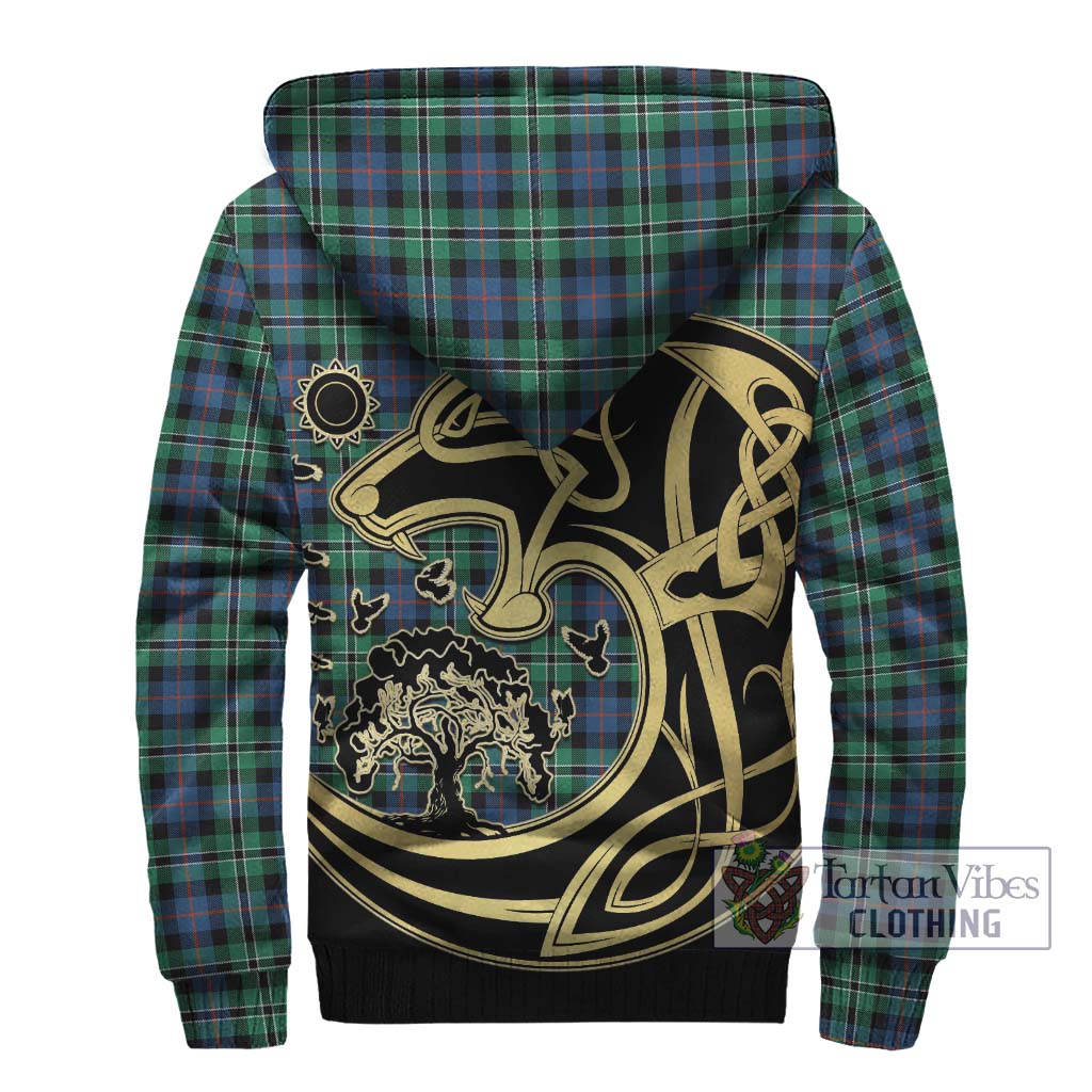 Tartan Vibes Clothing Rose Hunting Ancient Tartan Sherpa Hoodie with Family Crest Celtic Wolf Style