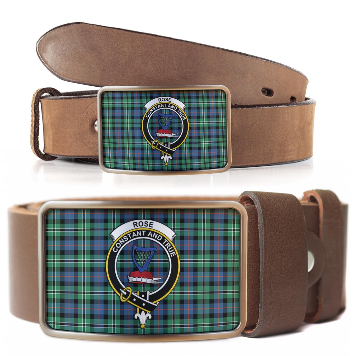 Rose Hunting Ancient Tartan Belt Buckles with Family Crest - Tartanvibesclothing Shop