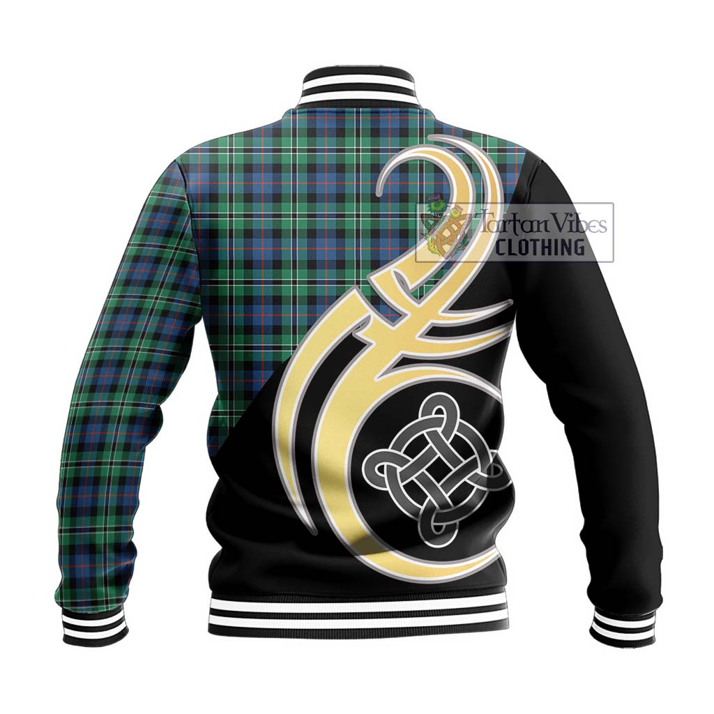Tartan Vibes Clothing Rose Hunting Ancient Tartan Baseball Jacket with Family Crest and Celtic Symbol Style