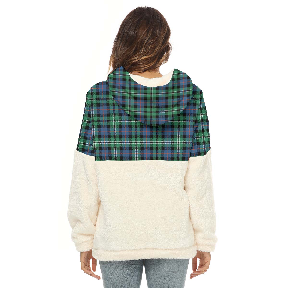 Rose Hunting Ancient Tartan Women's Borg Fleece Hoodie With Half Zip - Tartan Vibes Clothing