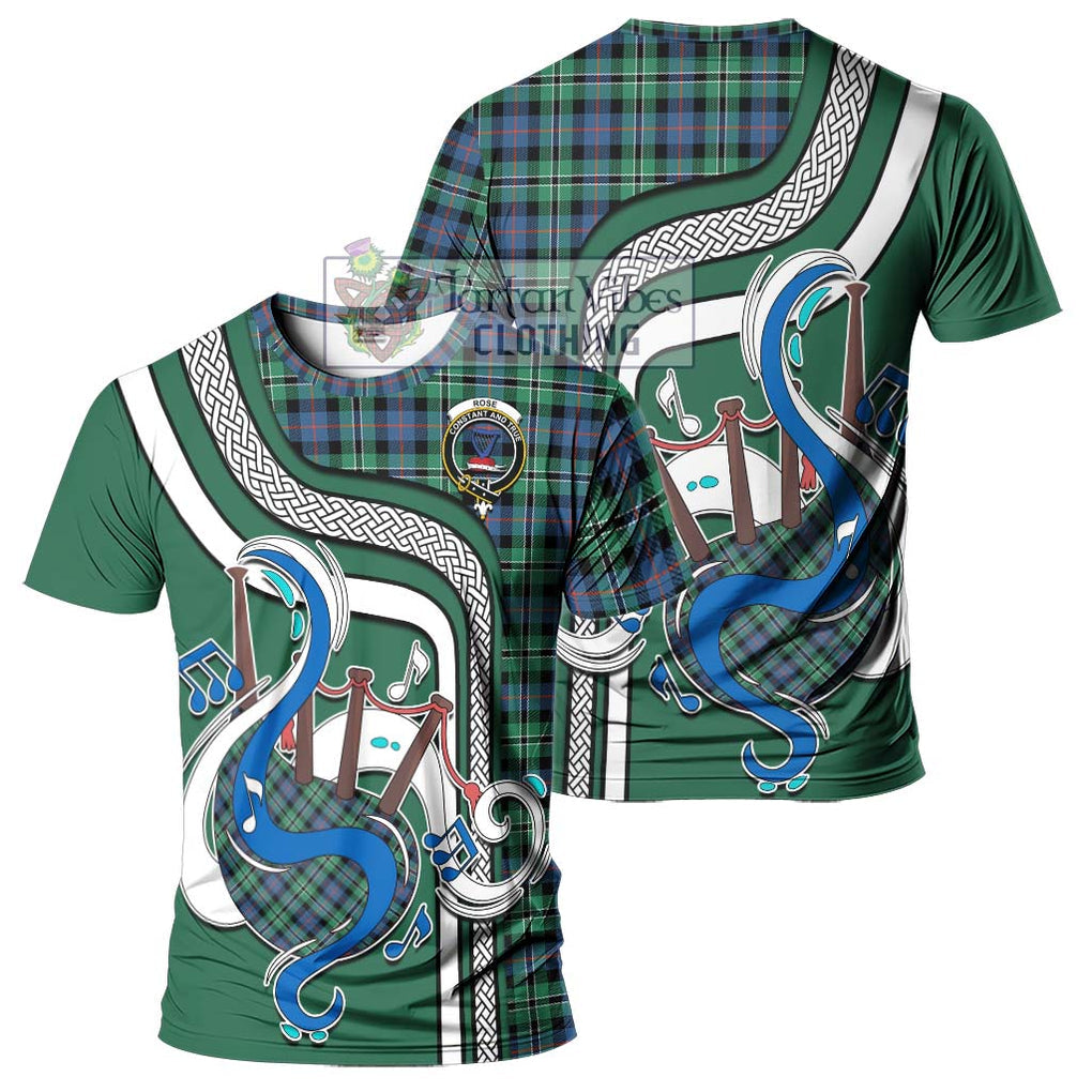 Rose Hunting Ancient Tartan T-Shirt with Epic Bagpipe Style - Tartanvibesclothing Shop