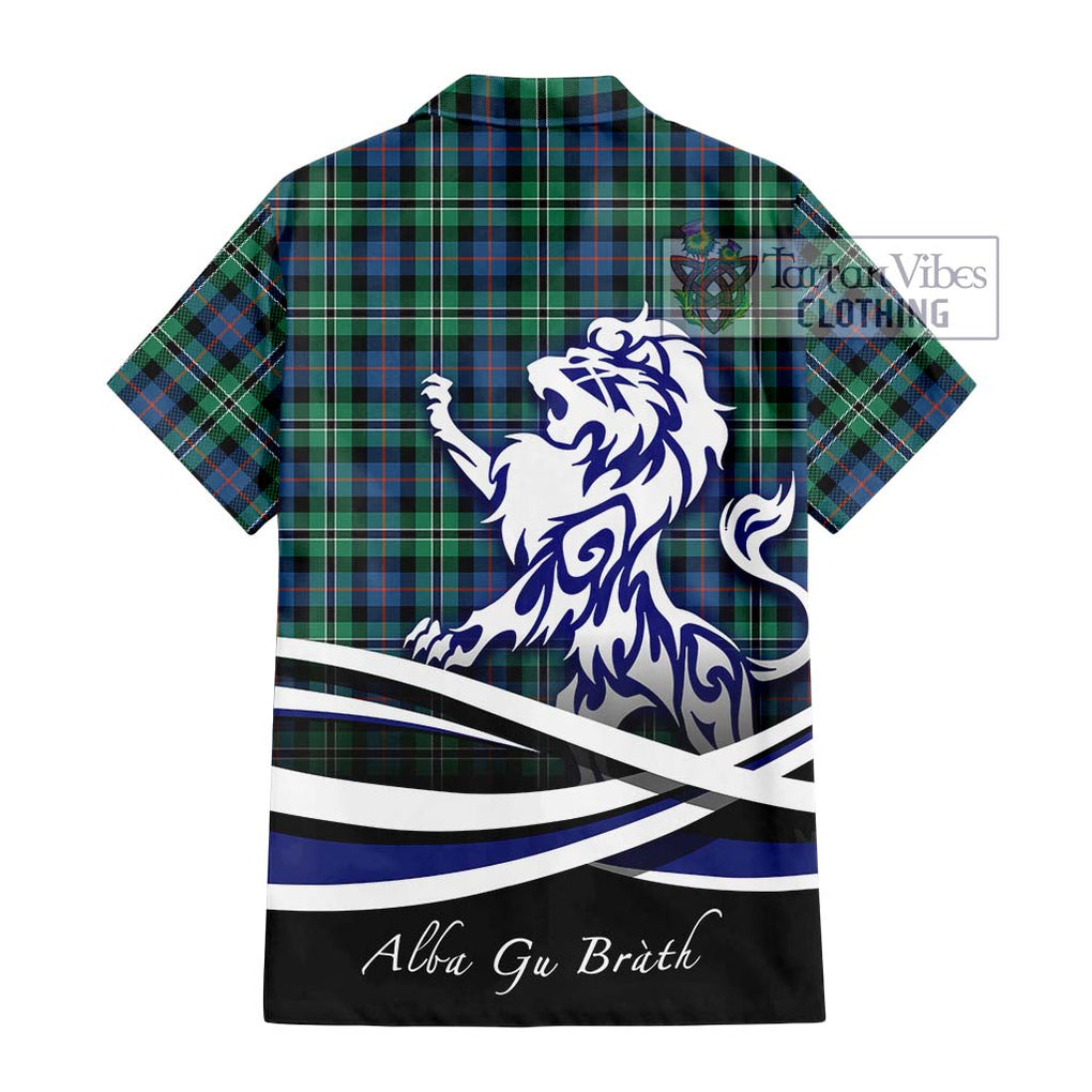 Rose Hunting Ancient Tartan Short Sleeve Button Shirt with Alba Gu Brath Regal Lion Emblem - Tartanvibesclothing Shop